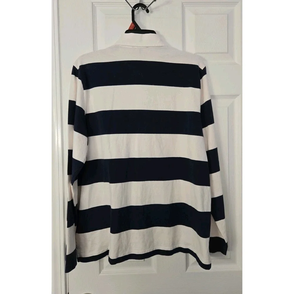 J Crew Long Sleeve 3-Button Shirt Size Medium Straped Navy & White